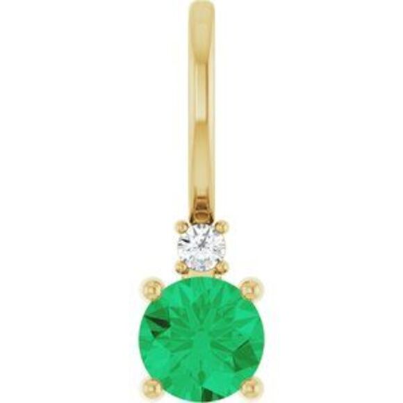 14K Yellow Gold Lab-Grown Emerald & .015 CT Natural Diamond Charm/Pendant